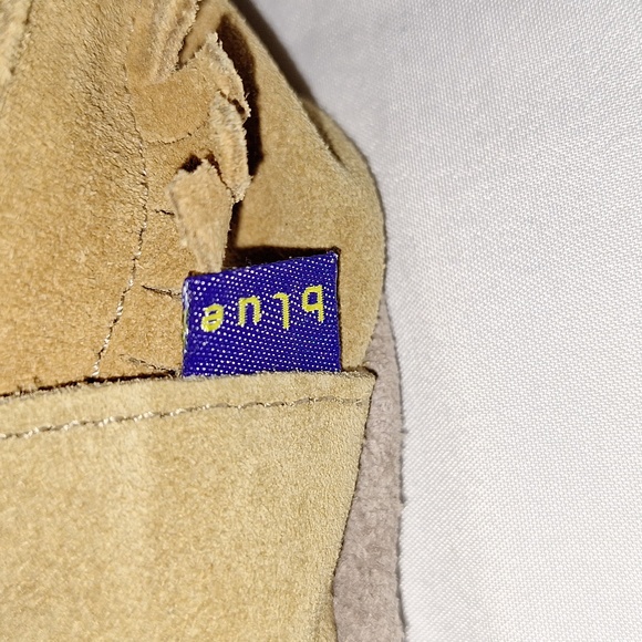 👶 Baby suede leather moccasins.  Size 0-6 months. Tan. Inch Blue. - Picture 10 of 10